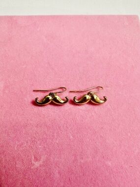Gold Tone Mustache Dangle Earrings